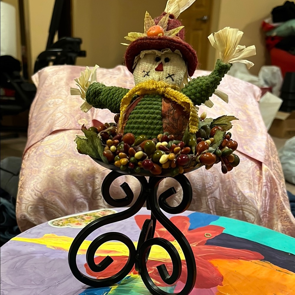 Festive Scarecrow Decoration on metal base